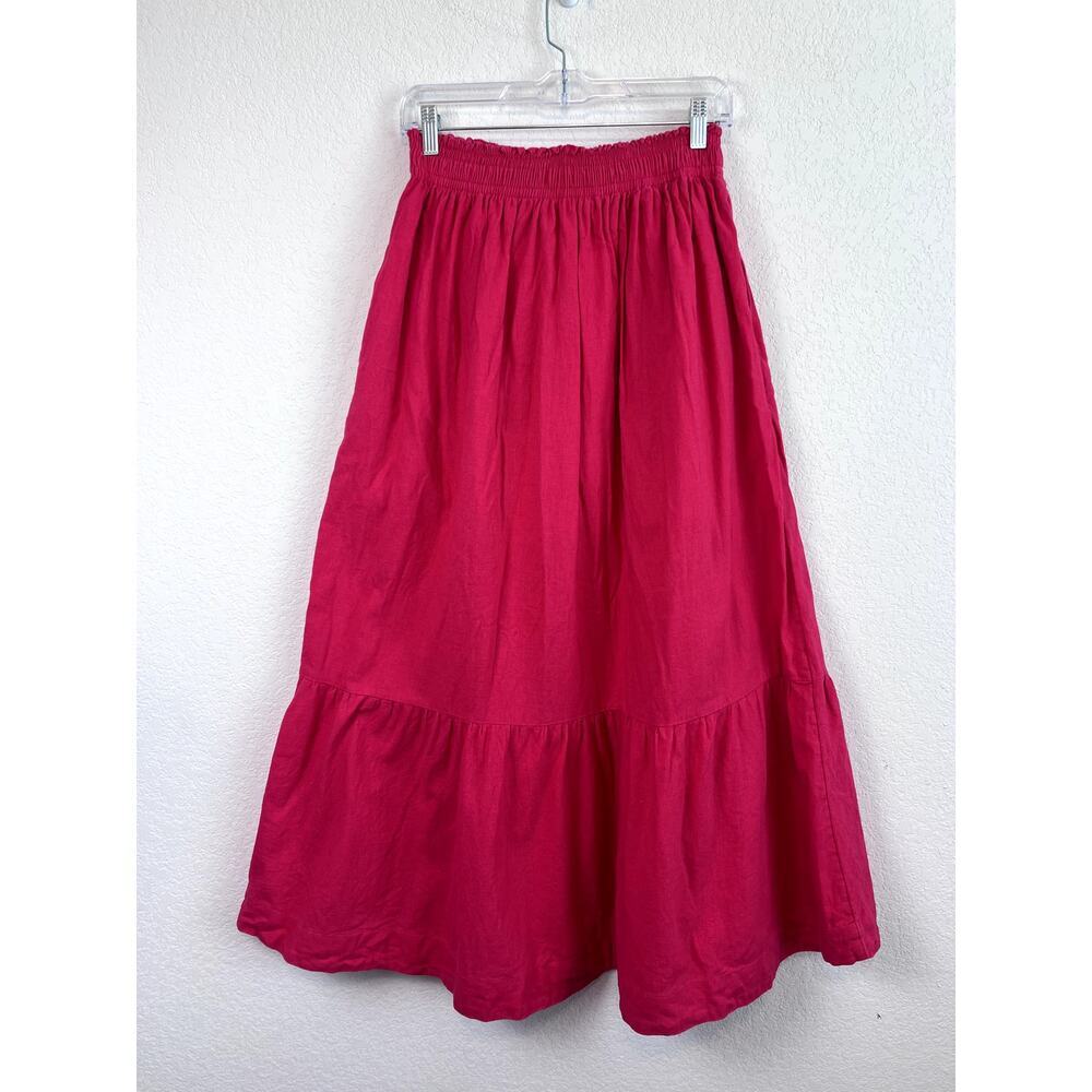Abercrombie & Fitch Hot Pink Linen Blend Tiered Maxi Skirt - Picture 3 of 7
